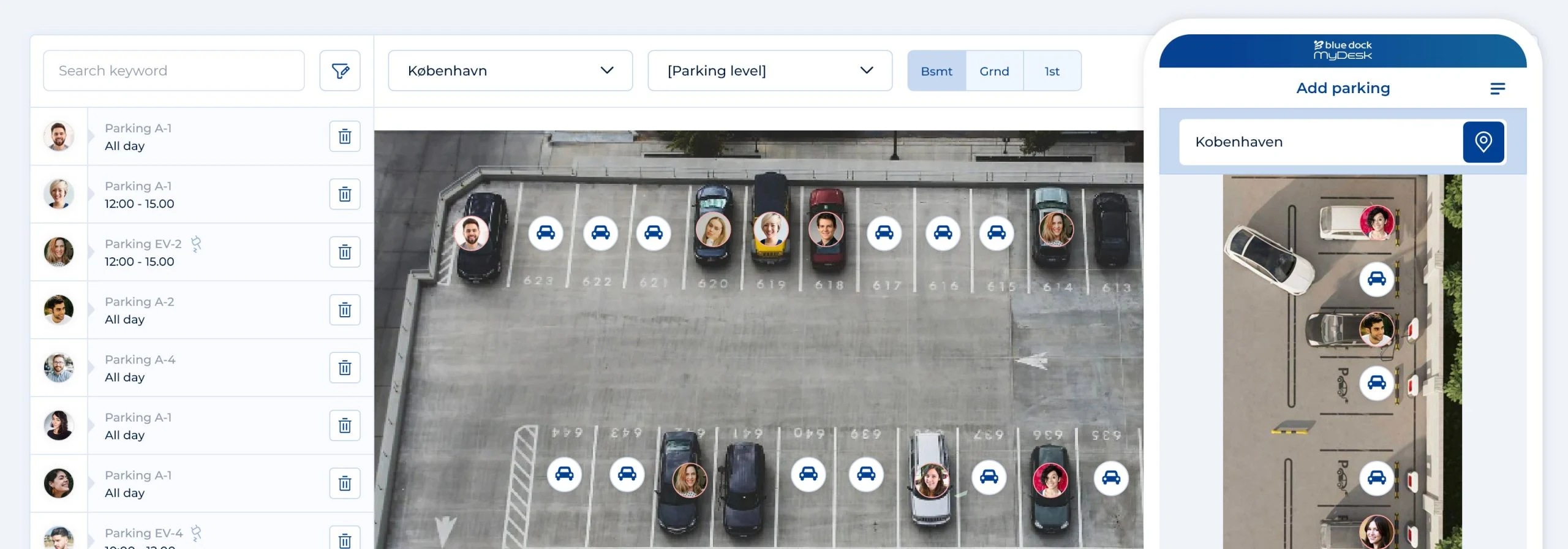 MyDesk parkeeroverzicht op desktop en mobiel