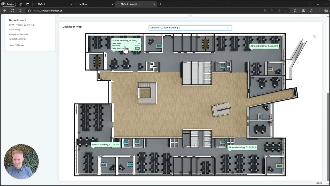 FloorPlan-visning af skrivebordsudnyttelse