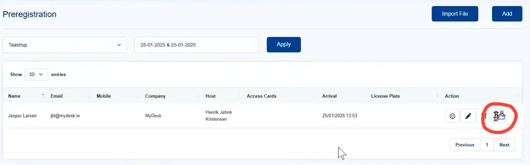 Check-in-Button im System