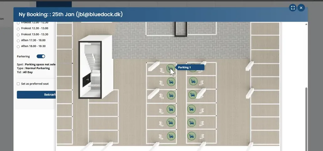 Booking af parkeringsplads i MyDesk