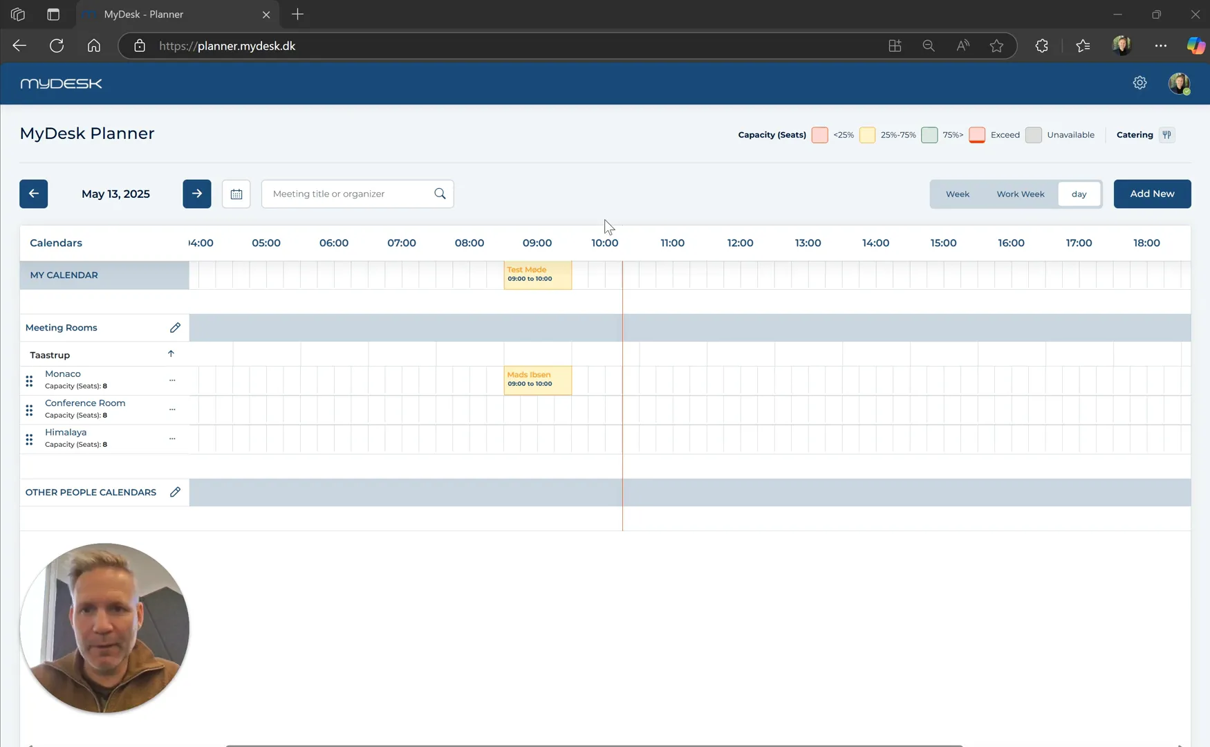 MyDesk Planner-grensesnitt