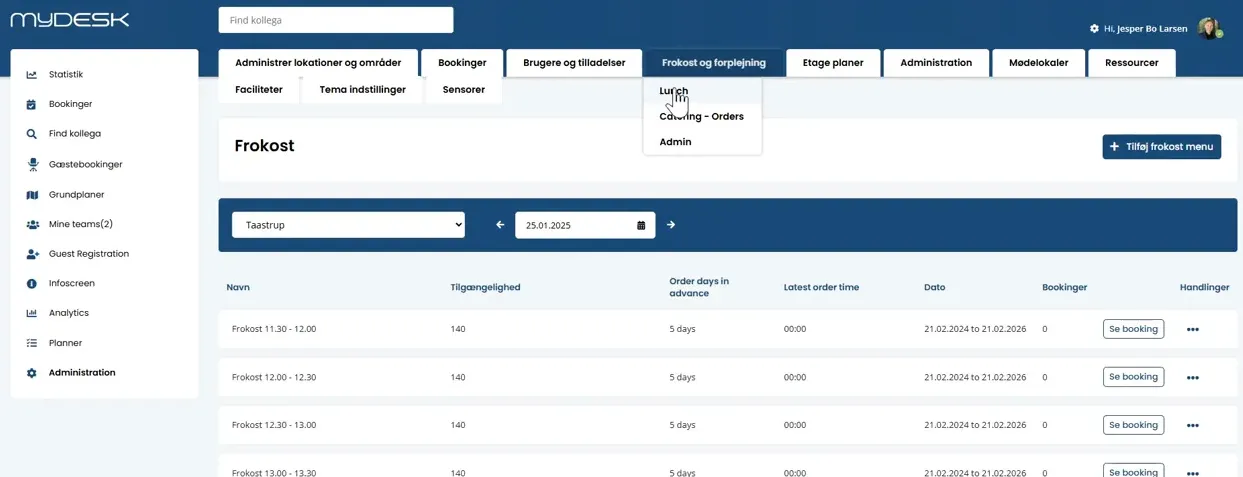 Administración de ofertas de almuerzo en MyDesk
