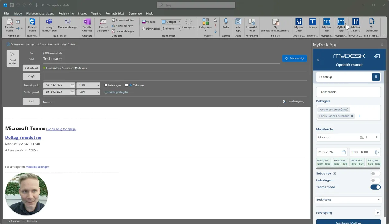Skärmdump av MyDesk Add i Outlook