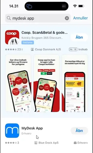 Recherche de l'application MyDesk dans l'App Store