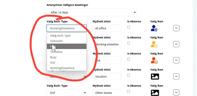 Wählen Sie den Exchange-Typ aus