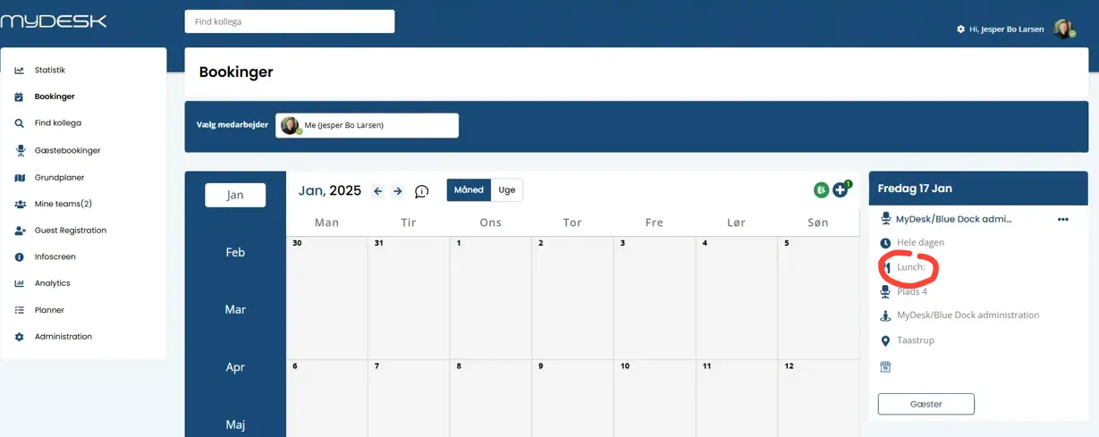 Actualización de reserva existente con almuerzo.