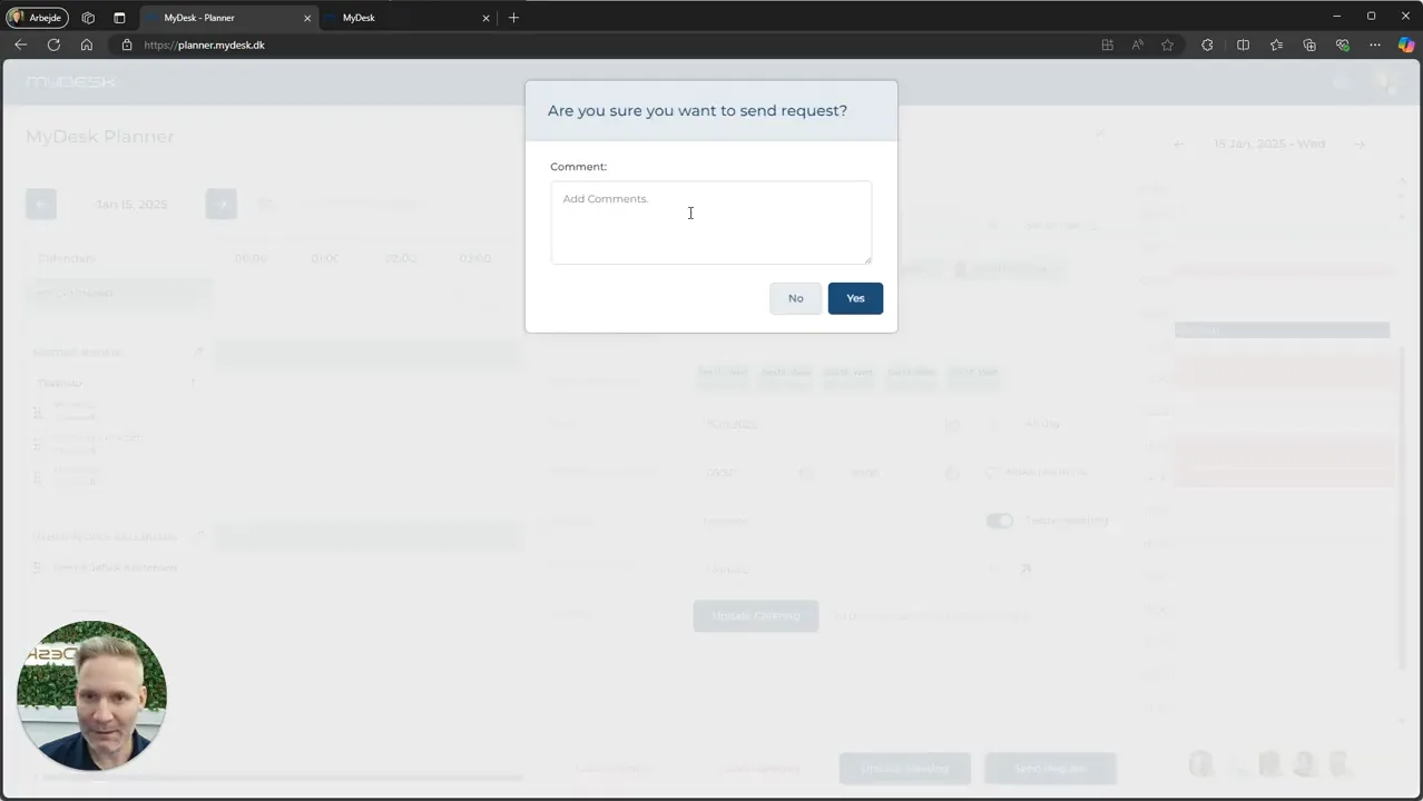 Schaltfläche „Anfrage senden“ in MyDesk Planner