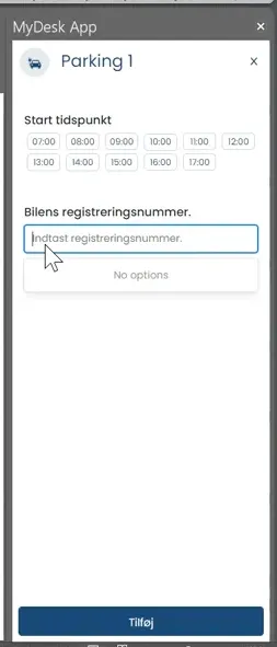 Angiv registreringsnummer ved booking