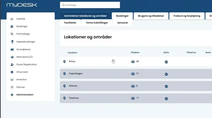 Oversikt over lokasjoner i MyDesk