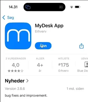 Ouverture de l'application MyDesk pour la première fois