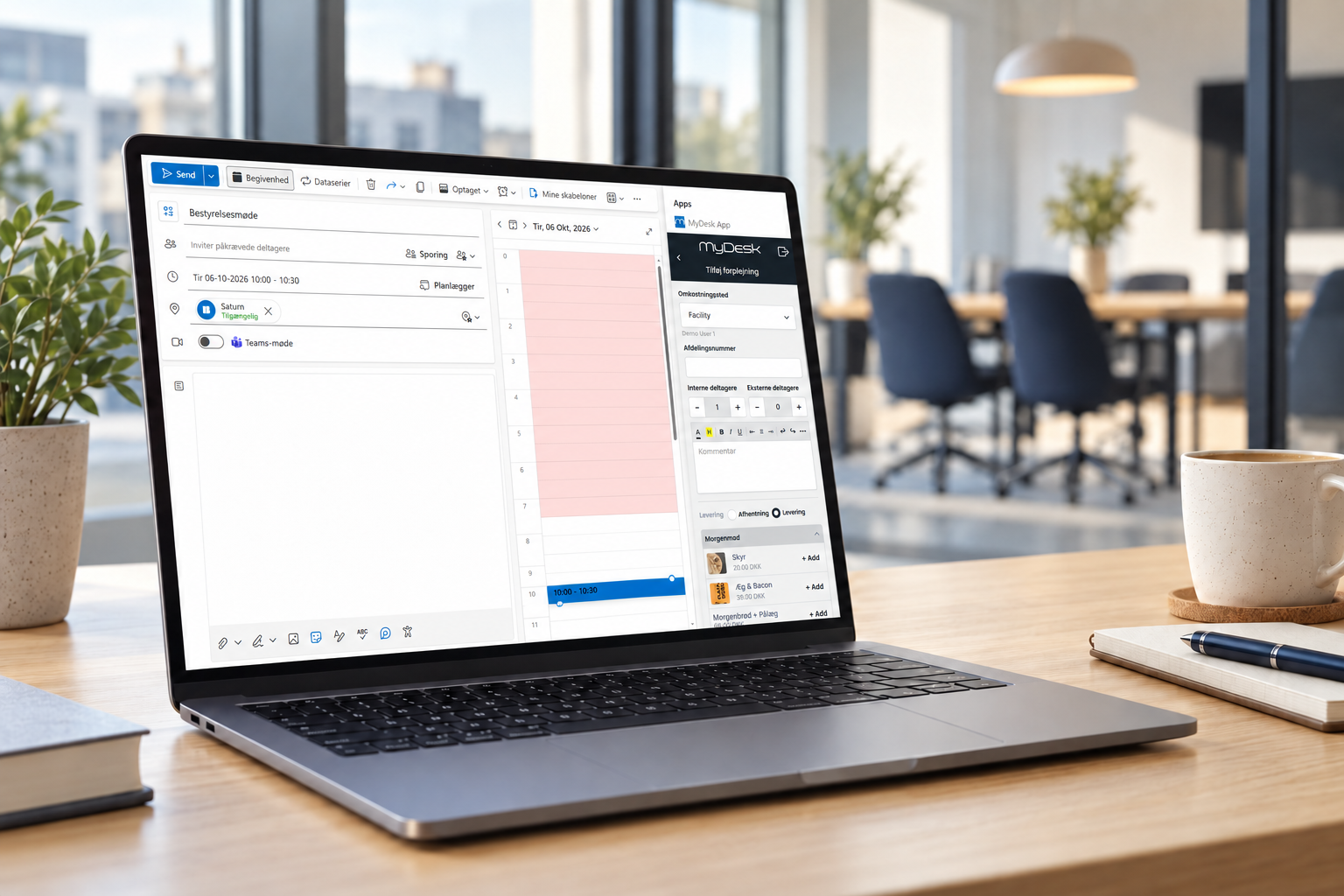 MyDesk booking på en bærbar i et kontormiljø