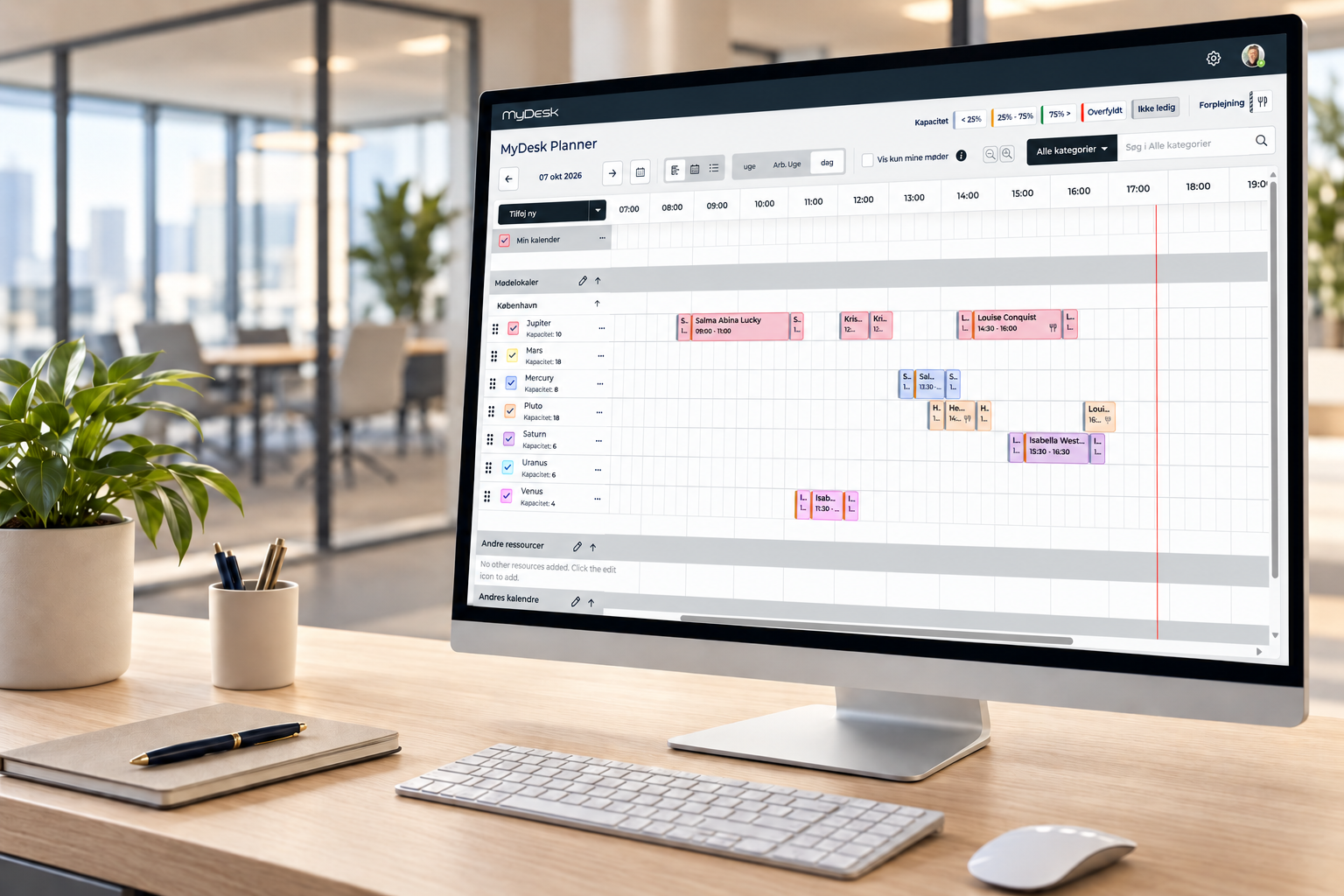 MyDesk Planner vist på en stor skærm