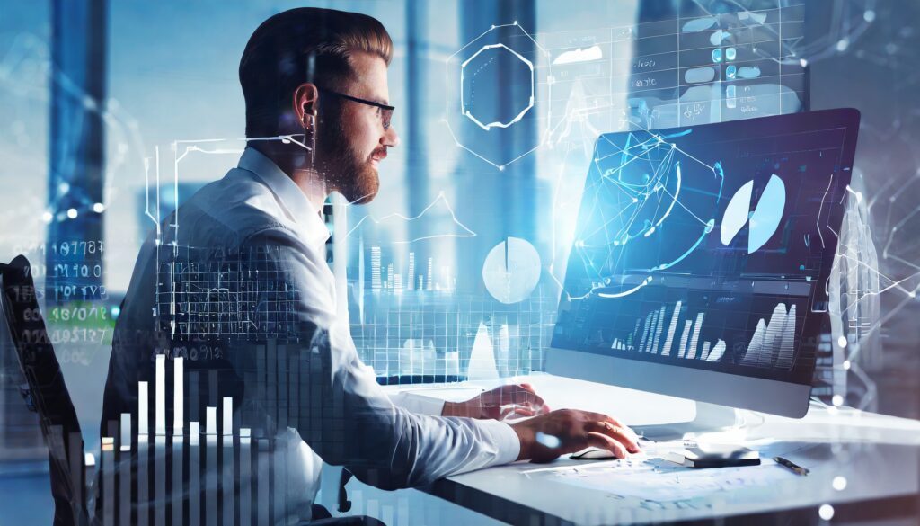 Data analytics; man working at pc