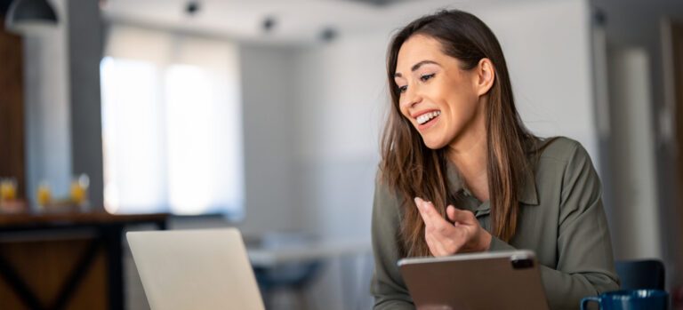 Woman having online meeting with pc