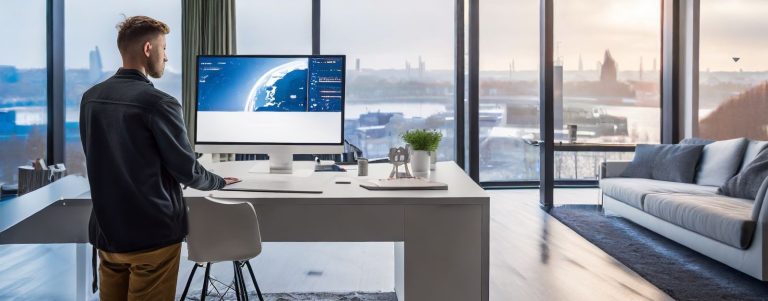 Workplace of the future computer on desk in modern room